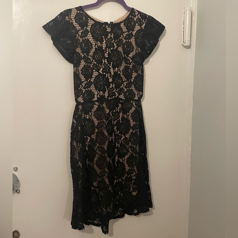 Express Black Lace Mini Dress Strappy OpenBack Detail